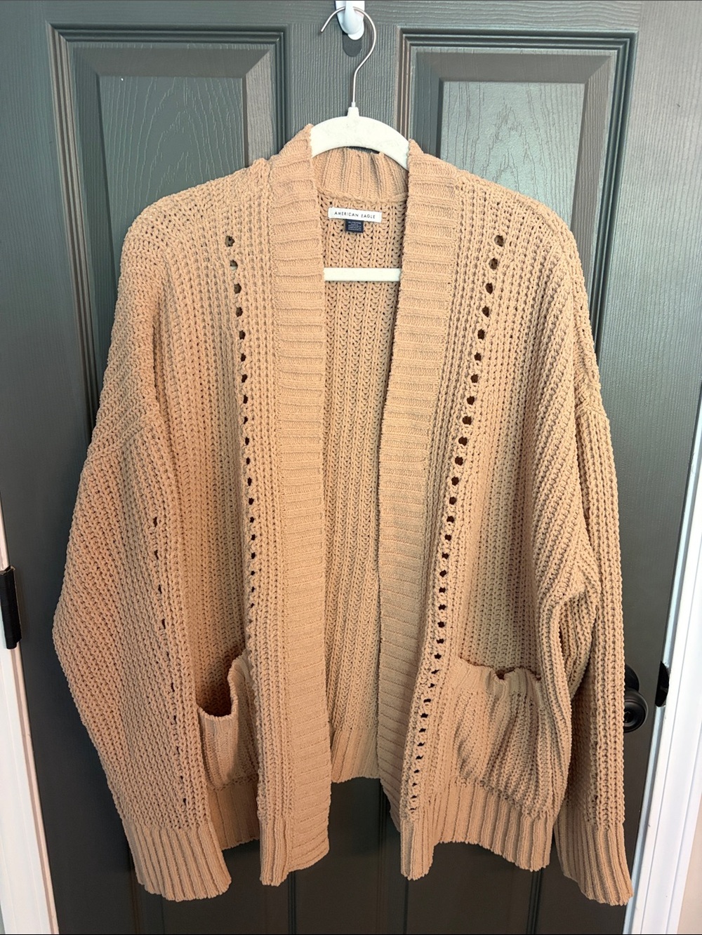 American Eagle Outfitters Oversized Open-Front Cardigan in Camel Beige